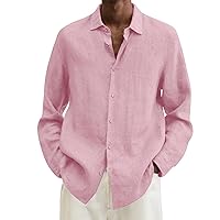 Linen Shirts for Men Long/Short Sleeve Button Down Hippie Shirt Hawaiian Beach Shirt Casual Stylish Collared Summer Shirts
