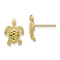 10k Gold Sea Turtle Post Earrings High Polish and Textured Measures 11.23x8.03mm Wide Jewelry for Women