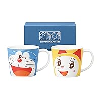 Kaneshotouki 070750 Doraemon & Dorami Pair Mug, New Face Mug, Size M, Approx. 9.5 fl oz (280 ml), Set of 2, Made in Japan