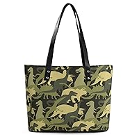 Womens Handbag Camouflage Pattern Dinosaurs Leather Tote Bag Top Handle Satchel Bags For Lady