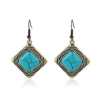 Retro Style Turquoise Earrings, Bronze Earrings, Gift For Her, Drop Earrings