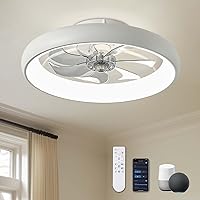 Ceiling Fans with Lights, Flush Mount Ceiling Fan with Alexa/Google Assistant/App Control, Low Profile Ceiling Fan with 6 Wind Speeds, LED Ceiling Fan for Bedroom, Kitchen 20“ (White)