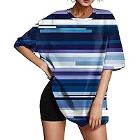 Womens Long Sleeve Tops with Hoodie Women Summer Casual Loose Crew Neck Plus Size Short Sleeve Striped top t s
