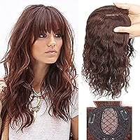 100% Human Hair Curly Topper Hair Piece Clip in Hair Topper 13x13cm Silk Base Closure Hair Topper with Natural Head Spin Realistic Top Wiglets Hairpieces Clip in Bangs Dark Brown