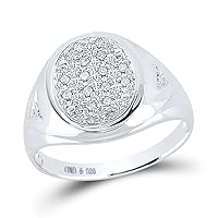 The Diamond Deal Sterling Silver Mens Round Diamond Oval Cluster Ring 1/6 Cttw
