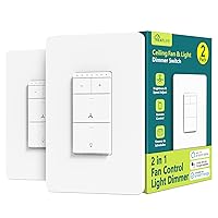 TREATLIFE Smart Ceiling Fan Control and Dimmer Light Switch 2PACK, Neutral Wire Needed, 2.4Ghz Single Pole Wi-Fi Fan Light Switch Combo, Works with Alexa, Google Home and SmartThings, Remote Control