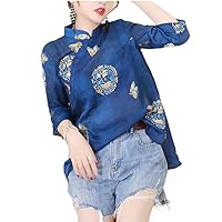 Ethnic Style Embroidery Chinese Tops Women Loose O-neck Blouse Cotton Coat Suit Female Autumn Clothes