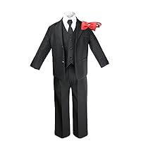 Formal Boy Black Suit Notch Lapel Tuxedo Kid Baby Free Red Bow Tie (6)