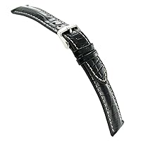 24mm deBeer Baby Crocodile Grain Chrono Black Padded Stitched Watch Band Long