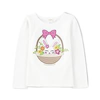 Girls' and Toddler Spring and Summer Embroidered Graphic Long Sleeve T-Shirts