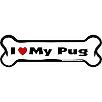 Bone Car Magnet, I Love My Pug, 2-Inch by 7-Inch