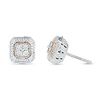 DGOLD Sterling Silver with pink plating White Round Diamond Fashion Earring (0.03 Cttw)