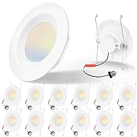 Energetic 12 Pack 5/6 Inch 5CCT LED Recessed Lighting, Dimmable Can Lights with Baffle Trim, 2700K/3000K/4000K/5000K/6500K Selectable, 12.5W=100W, 950LM, Wet Rated, Retrofit Installation, ETL & FCC
