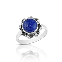 Natural Blue Lapis Lazuli 925 Sterling Silver Cocktail Handmade Everyday Women Ring Jewelry For Girls