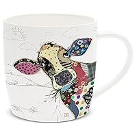Fine China Mug, Cow Design, Microwave and Dishwasher Safe, Reusable, 3.5 x 3.3 inches, Connie Cow, Round, Animal Print, Cup, Gift Boxed