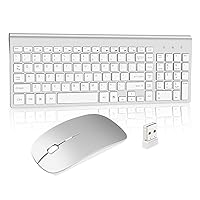 Wireless Keyboard and Mouse, Full Size USB portables Plug and Play Low Profile Quiet Compact, for Mac PC Laptop Tablet Windows - Bright Gray Silver