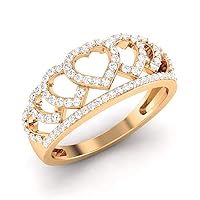 Jewels 14K Yellow Gold 0.32 Carat (H-I Color, SI2-I1 Clarity) Natural Diamond Multi Heart Band Ring