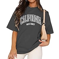 Cioatin Women Florida Letter Graphic Oversized Tee Shirt Drop Shoulder Loose Fit Preppy Short Sleeve T-Shirt Top Casual