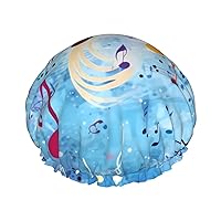 Note Print Shower Caps for Women Reusable Bath Caps Double Layer Waterproof Hair Cap with EVA Lining Soft Comfortable Bath Hat for all Hair Types