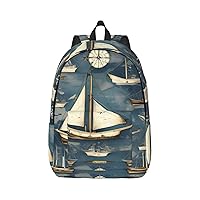 Nautical Sailboat Map Print Canvas Laptop Backpack Outdoor Casual Travel Bag Daypack Book Bag For Men Women