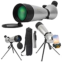 Fetch Falcon 20-60X80 FMC HD BAK4 Spotting Scopes (Third Generation, Water-Resistance Long Range Spotting) with Metal Tripod Phone Adapter and Carry Bag (20-60X80 with Phone Holder Silver)