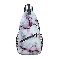 Sling Backpack,Travel Hiking Daypack Purple Marble Texture Print Rope Crossbody Shoulder Bag