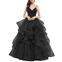 Sparkly Tulle Ball Gowns for Women Long Glitter Prom Dresses Spaghetti Straps Quinceanera Dress Sweet 16 Dress