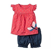 Cute Toddler Baby Girls Clothes Set Short Sleeve T-Shirt Pants Kids 2pcs Outfits Dot Dragonfly Cotton Outfit