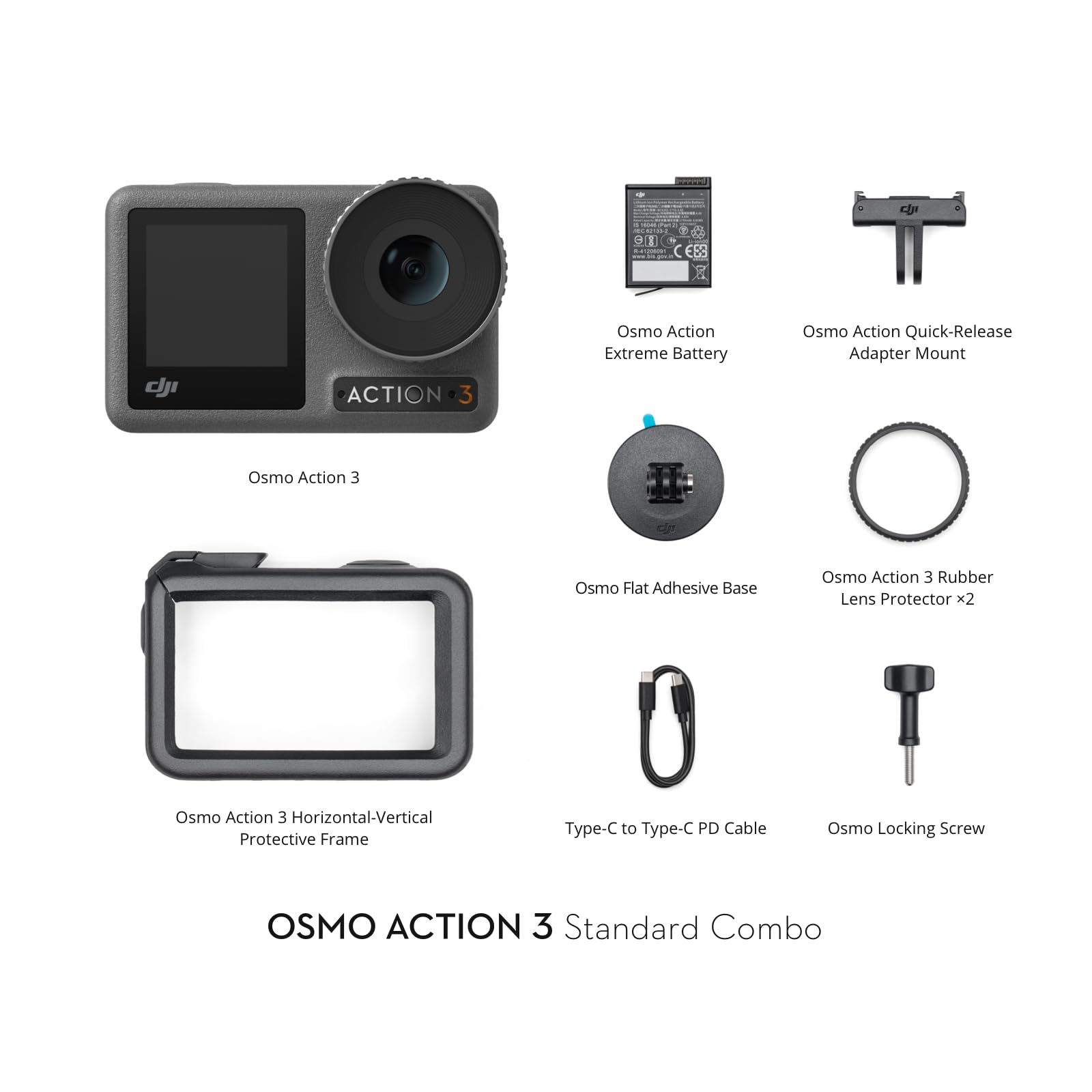 DJI Osmo Action 3 Standard Combo, Waterproof Action Camera with 4K HDR & Super-Wide FOV, 10-Bit Color Depth, HorizonSteady, Cold Resistant & Long-Lasting, Vlogging Camera for YouTube