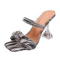 Comfortable Sandals For Women Flip Flop Sandals Rainbow Bow Fashion Sexy High Heel Mules Breathable Satin For Breathable