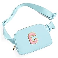 Belt Bag Fanny Pack Crossbody Bags with Initial Letter Patch Cute Stuff Birthday Gifts for Teenager Girls Trendy Preppy Stuff for Teen Girls Cool Stuff for Teens (Icing Blue-C)