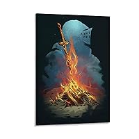 Dark Of Souls Bonfire Sword Canvas Art Posters Wall Art Pictures Prints Modern Family Bedroom Decor Framed,08x12inch(20x30cm)