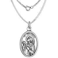 Sterling Silver St Stephen Medal Necklace Oxidized finish Oval 1.8mm Chain