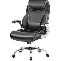 OUTFINE High Back Leather Executive Chair Adjustable Tilt Angles Swivel Office Desk Chair with Thick Padding for Armrest and Ergonomic Design for Lumbar Support (Black, Flip Arm Large)
