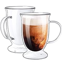 2-Pack 16 oz Double Wall Glass Coffee Mugs, Large Insulated Coffee Cups, Clear Borosilicate Glass Mugs, Perfect for Cappuccino, Tea, Latte, Americano, Hot Beverage, Microwave Safe