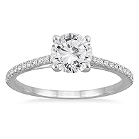 AGS Certified 1 1/10 Carat TW Cathedral Engagement Ring in 14K White Gold