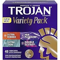 Trojan Pleasure Pack Premium Lubricated Latex Condoms, 40 Count (Fire & Ice)