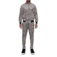 G-Style USA Men's Leopard Brown Velvet Velour Tracksuit Set - Hooded Zipper Jacket and Sweatpants ST862 - Leopard Brown - 5X-Large