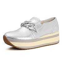 Platform Sneakers for Women Round Toe Slip On Classic Wedge Heel Loafers Sneaker Comfortable Work Casual Shoes with Chain