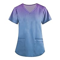 Nurse Jackets for Women Scrub,Womens Scrub Tops Dandelion Print V Neck Stretchy Loose Medical Nursing T Shirts Plus Sized Working Uniform Top Night Shirts for Women Sleepwear