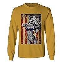 Marilyn Monroe Patriotic 4th of July American Flag Cool Graphic Hipster USA Stripes Summer Long Sleeve Men's