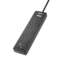 APC Power Strip Surge Protector with USB Charging Ports, PH8U2, 2160 Joules, Flat Plug, 8 Outlets Black