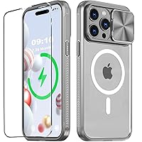 Compatible with iPhone 15 Pro Titanium Clear MagSafe Case with Slide Camera Cover,[Action Button Access] [Strong Magnets][Anti Yellow] Shockproof with 1 Screen Protector 6.1