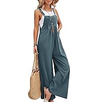 Flygo Womens Overalls Loose Fit Cotton Linen Bib Overall Wide Leg Jumpsuit Rompers with Pockets