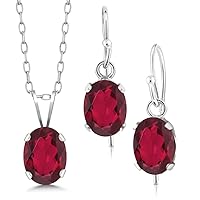 Gem Stone King 925 Sterling Silver Ruby Red Mystic Topaz Pendant and Earrings Jewelry Set For Women (2.40 Cttw, Oval 7X5MM, Gemstone Birthstone, With 18 Inch Silver Chain)