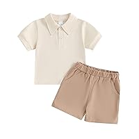 Gueuusu Toddler Baby Boy Girl 2pcs Summer Outfit Solid Short Sleeve Polo Tee Top Jogger Shorts Set Little Boy Casual Clothes