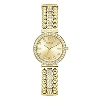 GUESS Ladies Dress Ball & Crystal 30mm Watch – Gold-Tone Stainless Steel Case & Bracelet