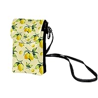 Small Crossbody Bags Fruit Lemon Plant Leaves Pattern Prints Leather Cell Phone Purse Wallet for Women Teen Girl