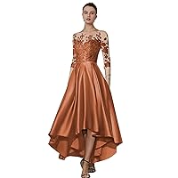 High Low Mother of The Bride Dresses with Pockets Lace Appliques Satin Formal Evening Party Gown