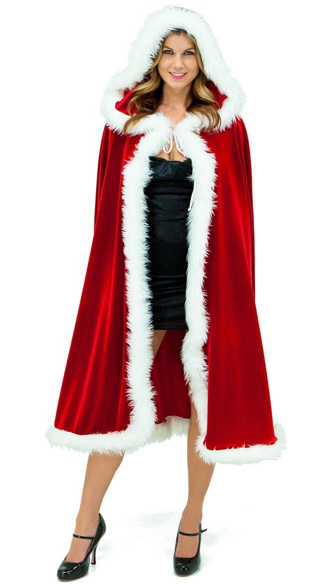 Adult Child Christmas Santa Claus Robe Hooded Cloak, Mrs Santa Claus Velvet Hooded Cape Christmas Robe